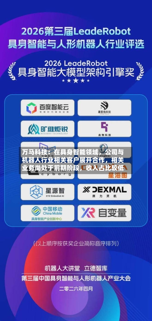 万马科技：在具身智能领域，公司与机器人行业相关客户展开合作，相关业务尚处于前期阶段	，收入占比较低-第3张图片